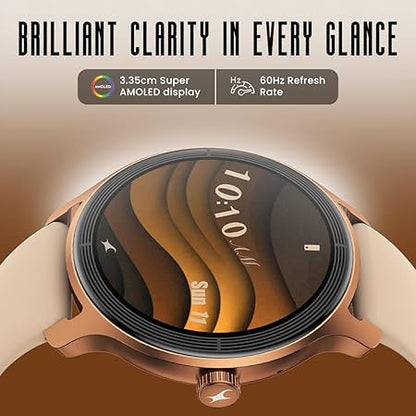 Fastrack Sleek 1.32" AMOLED 42mm Round Display Smart Watch with Silicone Strap, QR Hub, BT Calling, SPO2, Hotkey, Functional Crown, IP68 Water Resistant Upto, 5 Days Battery Life