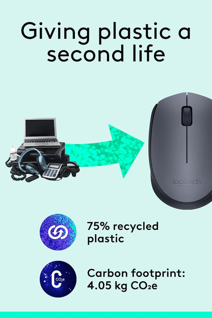 Logitech M170 Wireless Mouse, 2.4 GHz with USB Mini Receiver, Optical Tracking, 12-Months Battery Life, Ambidextrous PC/Mac/Laptop