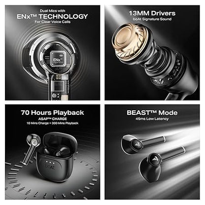 Boat Airdopes 138 Gen 2, 13mm Drivers, 70H Battery, ENx Tech, Beast Mode 45 ms Low Latency, ASAP Charge, Bluetooth Earbuds, TWS Ear Buds Wireless Earphones with mic