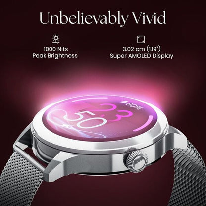 Fastrack Noir Pro 1.19" Super AMOLED Metal Smart Watch with 1000 Nits Brightness, BT Calling, 24/7 Health Suite, Functional Crown, Zinc Alloy Case ‚Äì Smartwatch for Women