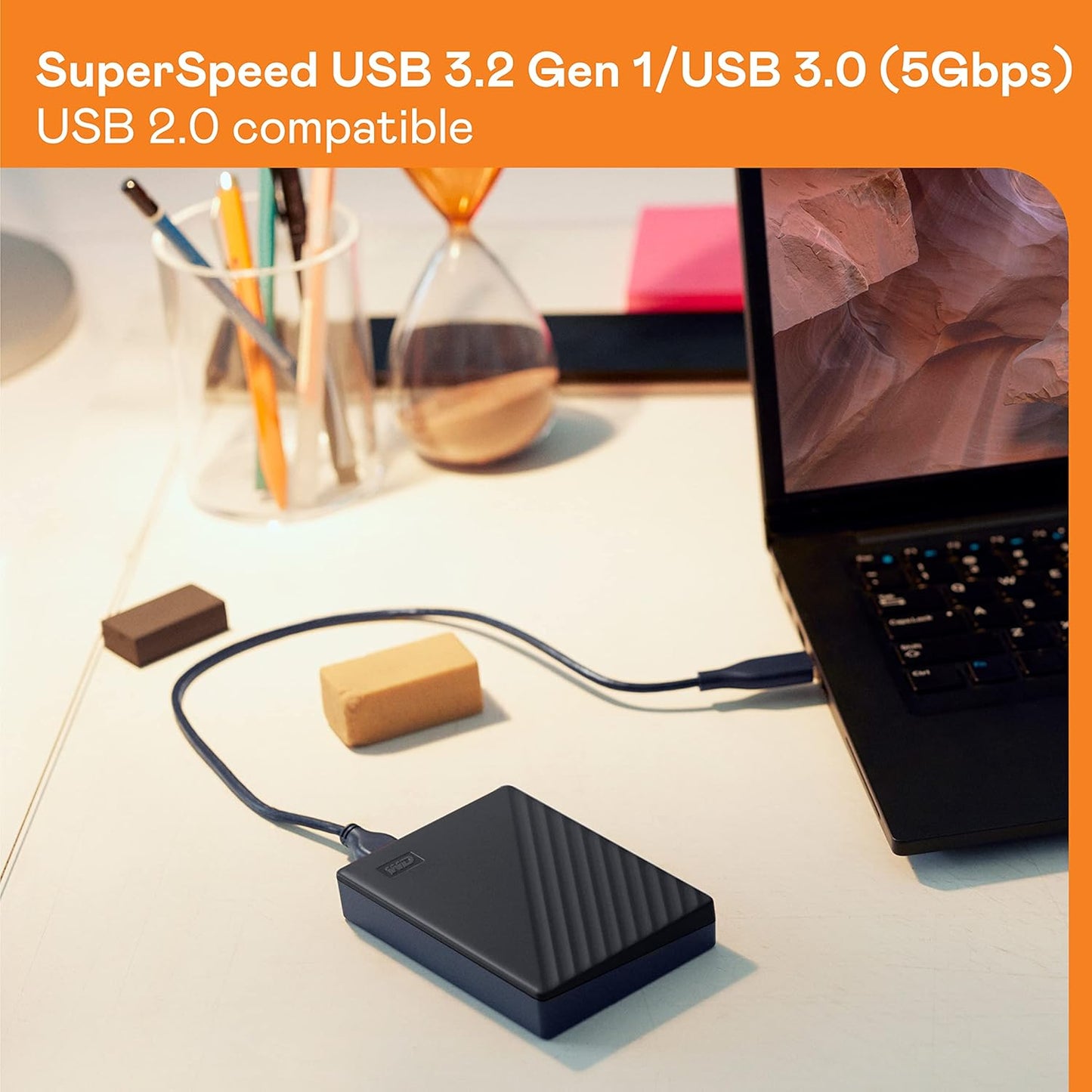 Western Digital WD My Passport Portable Hard Disk Drive, USB 3.0 with Automatic Backup, 256 Bit AES Hardware Encryption,Password Protection,Compatible with Windows and Mac, External HDD