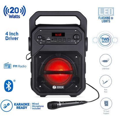 Zoook Rocker Thunder Bluetooth Party Speaker 20 watts with Karaoke Mic/TF/FM/Lights/USB/Party Speaker/ TWS/ echo control/ Bluetooth speaker/Portable speaker/Outdoor (Black)