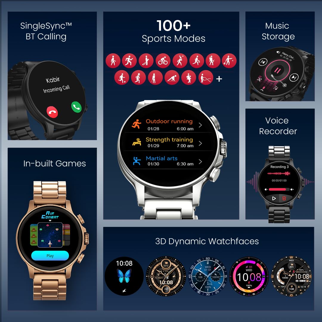 Fastrack Marvellous FX2 1.54" Super AMOLED Smart Watch with SpO2, Sleep Monitor, BT Calling, Metal Body, Voice Assistant, 100+ Sports Modes ‚Äì Smartwatch for Professionals