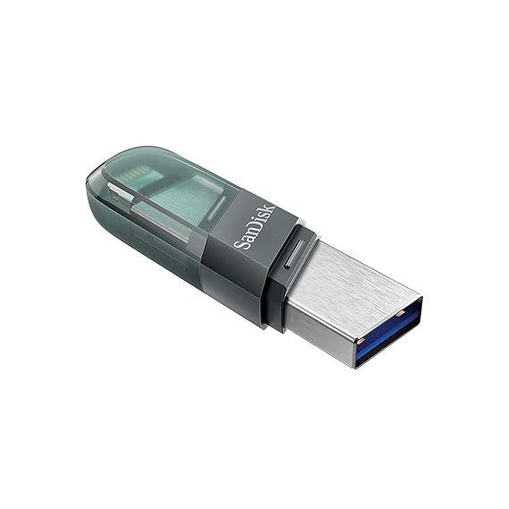 SanDisk iXpand USB 3.0 Flash Drive Flip USB to lightning, for iOS and Windows, Metalic