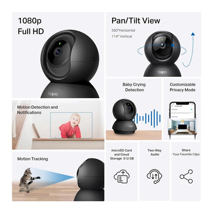 Tapo C201 360¬∞ 2MP 1080p Full HD Pan/Tilt Home Security Wi-Fi Smart Camera| Alexa Enabled| 2-Way Audio| Night Vision| Motion Detection| Sound and Light Alarm| Indoor CCTV Black