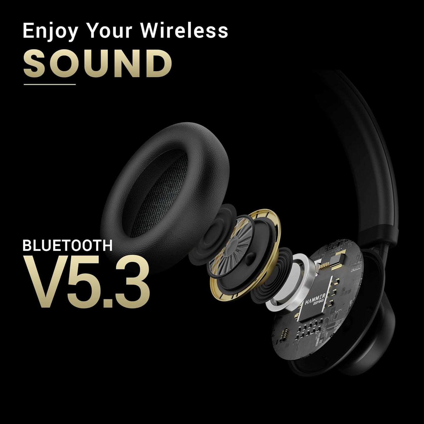 HAMMER Bash Max Over The Ear Wireless Bluetooth Headphones with Mic, Touch Control, Deep Bass, Upto 40 Hours Playtime, Bluetooth 5.3, Workout/Travel