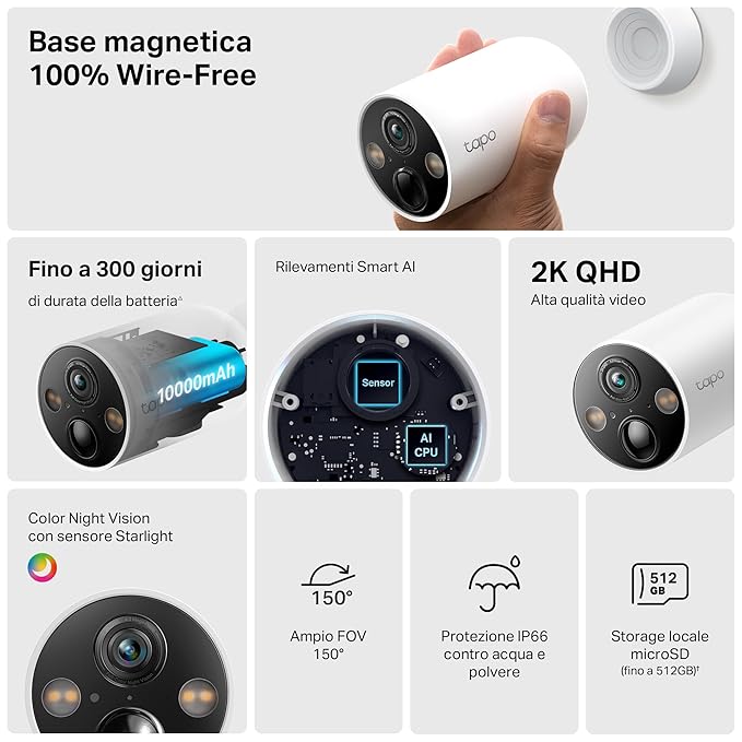 Tapo C425 Pack of 2 Wire-Free Indoor/Outdoor 2K QHD 4MP 1440p Battery Powered Smart Security Camera, Starlight Color Night Vision, Person/Pet/Vehicle Detection