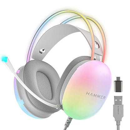 HAMMER Blaze Wired Over Ear Gaming Headphones with Mic, 50mm Drivers, Full RGB Lights, Gaming Headset with Adjustable Bands, Breathable earcushion, 1.5Mtr Wire with USB