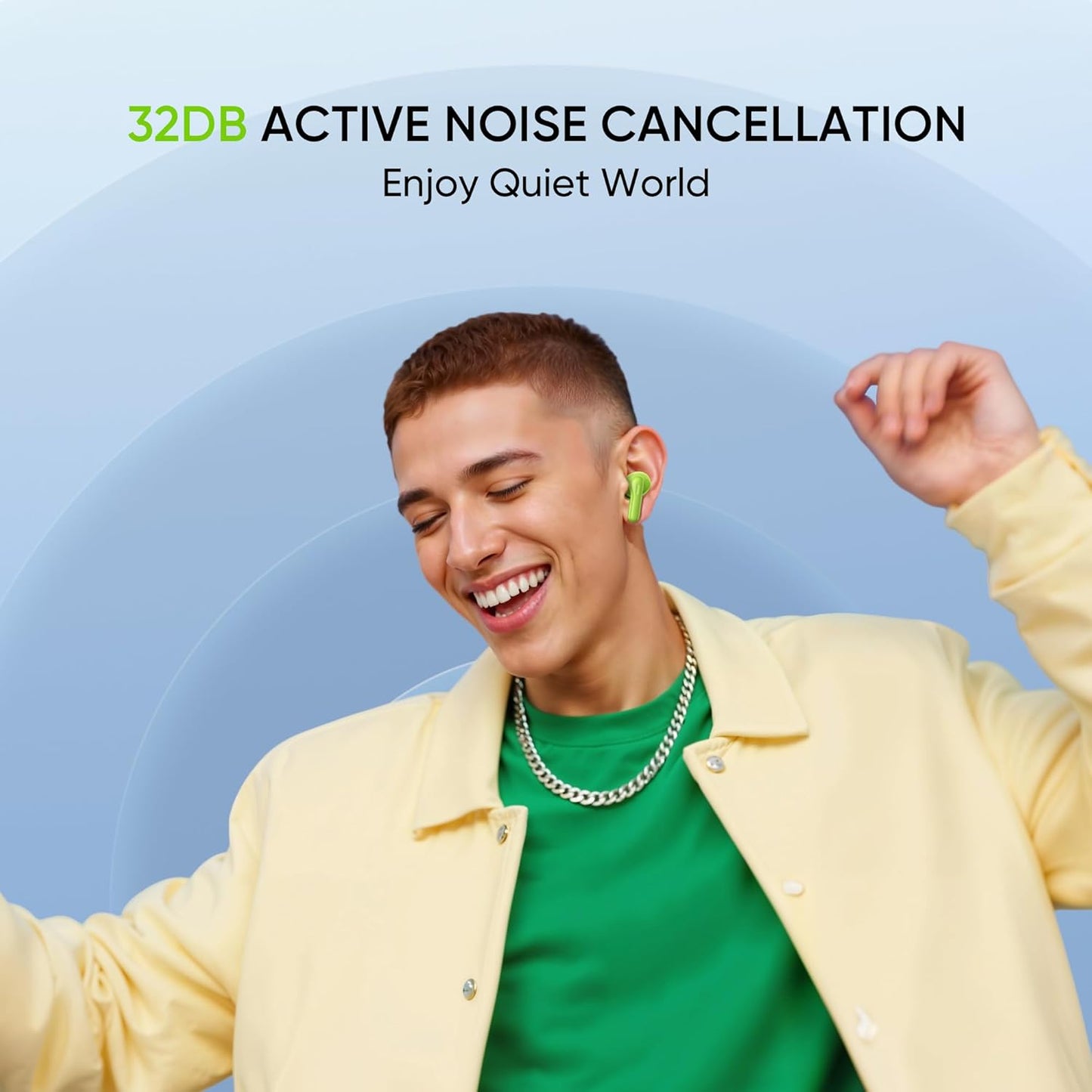 realme Buds T200 True Wireless Earbuds with Hi-Res Audio, 12.4mm Dynamic Bass Drivers, 32 dB ANC, Quad Mic, 45ms Latency, Upto 50 Hrs Playback, Fast Charge, IP55 Rated, BT 5.4