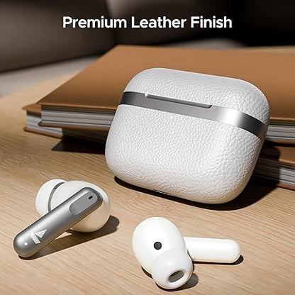 boAt Airdopes 111v2, Leather Finish, 4Mics ENx, 50H Battery, 13mm Drivers, Dual Pair,Stream Ad Free Music via App Support, Bluetooth TWS in Ear Earbuds Wireless Earphones with mic