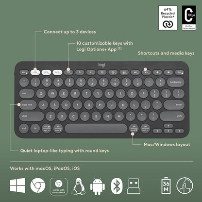 Logitech Pebble 2 Combo, Wireless Keyboard and Mouse, Quiet and Portable, Customisable, Logi Bolt, Bluetooth, Easy-Switch for Windows, macOS, iPadOS