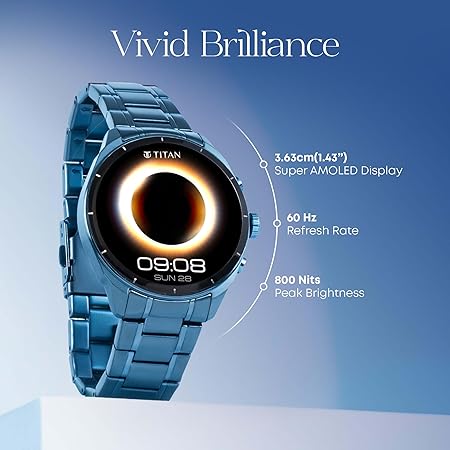 Titan Heritage 1.43" AMOLED Stainless Steel Bracelet Smart Watch for Men, BT Calling, Voice Assistant, Quick Health Measurement, Functional Crown, 3D UI, 60Hz Display, Fast Charging