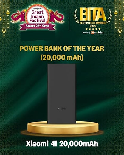Xiaomi Power Bank 4i 20000mAh 33W Super Fast Charging PD |Smart 12 Layer Protection|Type C Input & Output|Triple Output Ports|Supports Android,Apple, Tablets, Earbuds,Watch(MI Powerbank)
