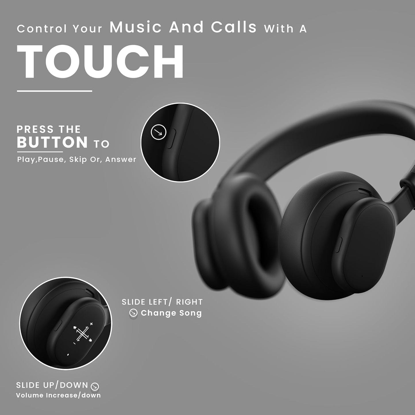 HAMMER Bash Max Over The Ear Wireless Bluetooth Headphones with Mic, Touch Control, Deep Bass, Upto 40 Hours Playtime, Bluetooth 5.3, Workout/Travel