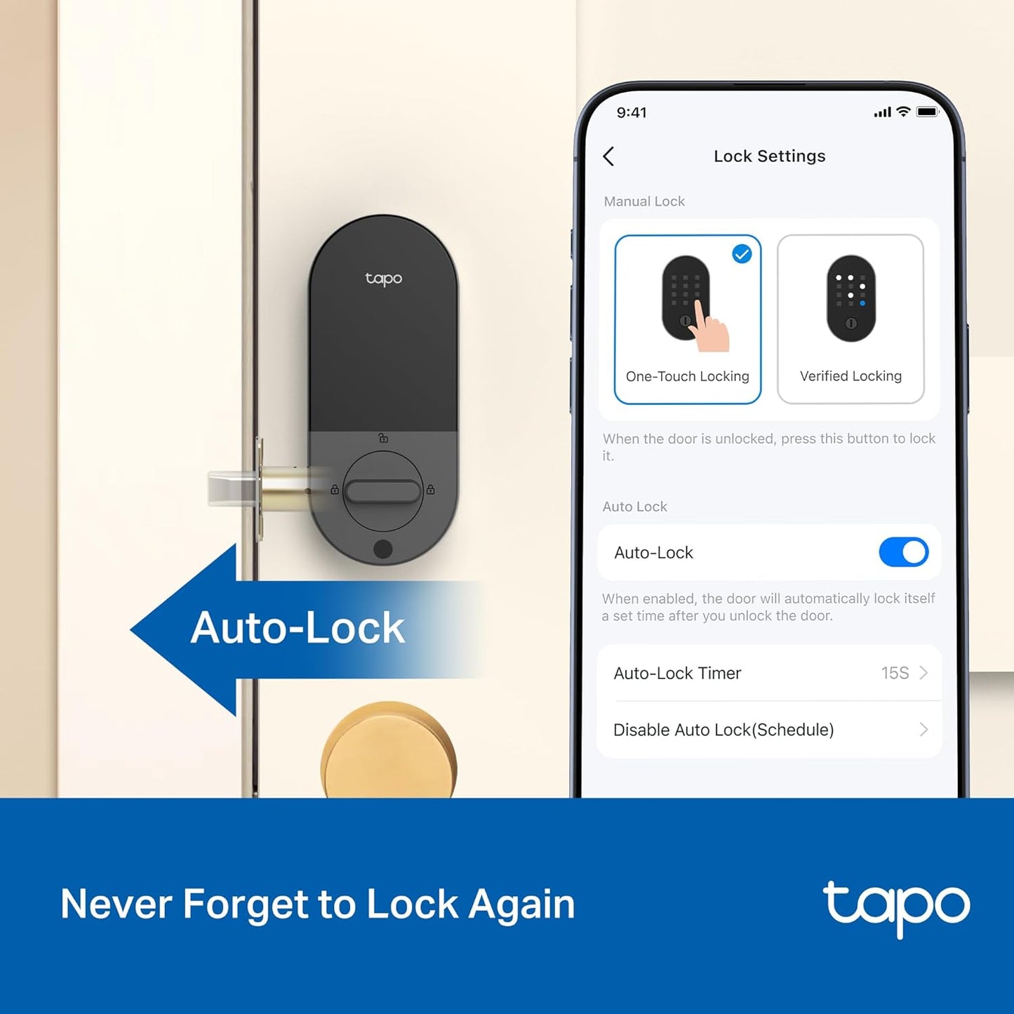Tapo Smart Wi-Fi Deadbolt Door Lock ‚Äì Keyless Tactile Buttons, Customized Access with in-App Monitoring, Auto-Lock, IP54 Weatherproof, BHMA Grade 3, Compatible with Standard Door Sizes, Tapo DL100