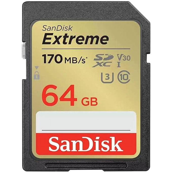 SanDisk Extreme SD UHS I 64GB Card for 4K Video for DSLR and Mirrorless Cameras 170MB/s Read & 80MB/s Write