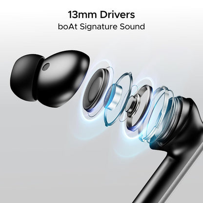boAt Airdopes 111v2, Leather Finish, 4Mics ENx, 50H Battery, 13mm Drivers, Dual Pair,Stream Ad Free Music via App Support, Bluetooth TWS in Ear Earbuds Wireless Earphones with mic