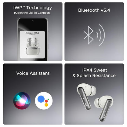 boAt Airdopes 111v2, Leather Finish, 4Mics ENx, 50H Battery, 13mm Drivers, Dual Pair,Stream Ad Free Music via App Support, Bluetooth TWS in Ear Earbuds Wireless Earphones with mic