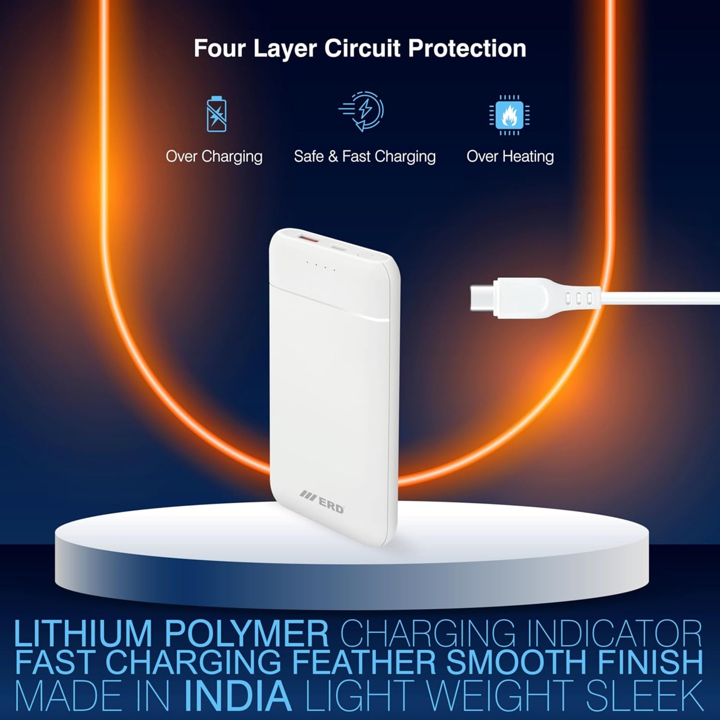 ERD PB-130 Lithium-Polymer 25W PD+QC Power Bank, Compatible with Smartphones, Smart Watches, Neckbands & Other Devices, 10000mAh Single Input Ports,