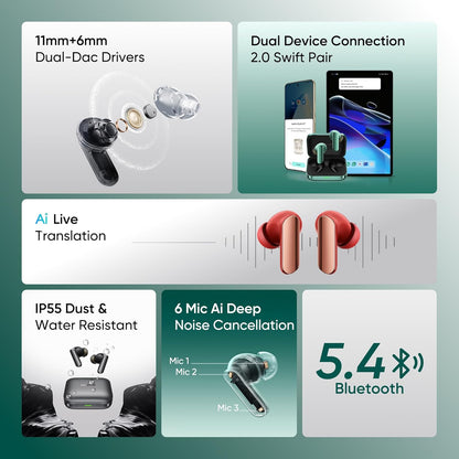 realme Buds Air 7 Pro with Ai Live Translation,11mm+6mm Dual-dac Driver,48 Hrs Playtime,53 dB ANC,LHDC,45Ms Low Latency,360¬∞ Spatial Audio,IP55 Dust & Water Resistant,BT 5.4