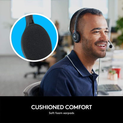 Logitech H111 Wired On Ear Headphones With Mic Black