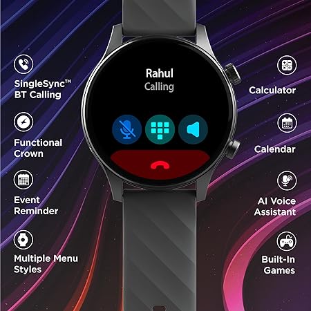 Fastrack Vivid Pro Smart Watch|1.43" AMOLED Display with 466 x 466 Pixel Resolution | Functional Crown| SingleSync BT Calling|100+ Sports Modes & Watchfaces|AI Voice Assistant|in-Built Games