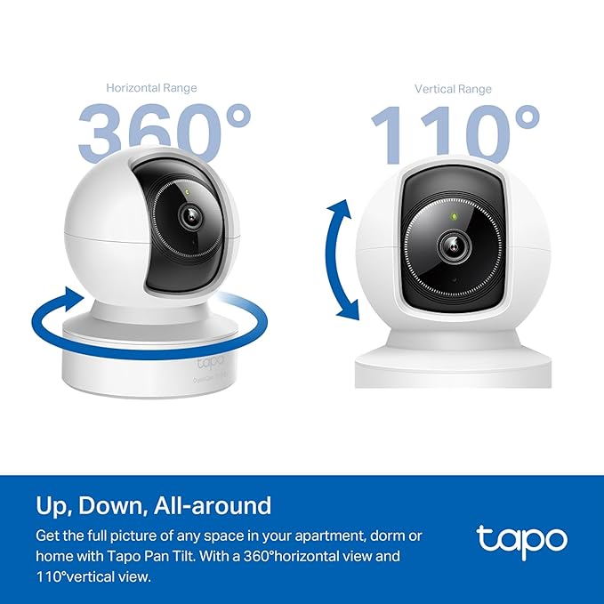 Tapo C222 2K QHD 1440p 4MP Pan/Tilt AI Smart Home Security Wi-Fi Camera| Works with Google Home and Alexa | 360º Ethernet/Wi-Fi Connection | Two-Way Audio| Advanced Night Vision