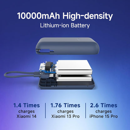 Xiaomi Pocket Power Bank 10000mAh 22.5W with Built-in Cable | Super Fast Charging PD |Smart 12 Layer Protection|Triple Output Ports|Supports Android,Apple, Tablets, Earbuds,Watch(MI Powerbank),