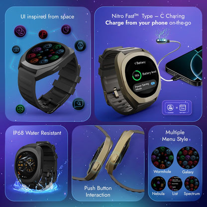 Fastrack Cosmix 1.32" AMOLED Display Metal Case Smart Watch with Heart Rate Monitor,AI Watchface & Chat,Push Button Interactions,BT Calling,IP68 Water Resistant Upto 5 Days Battery Life