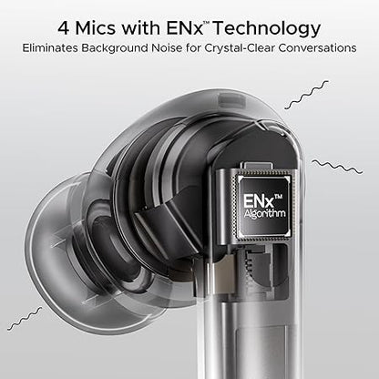 boAt Airdopes 111v2, Leather Finish, 4Mics ENx, 50H Battery, 13mm Drivers, Dual Pair,Stream Ad Free Music via App Support, Bluetooth TWS in Ear Earbuds Wireless Earphones with mic