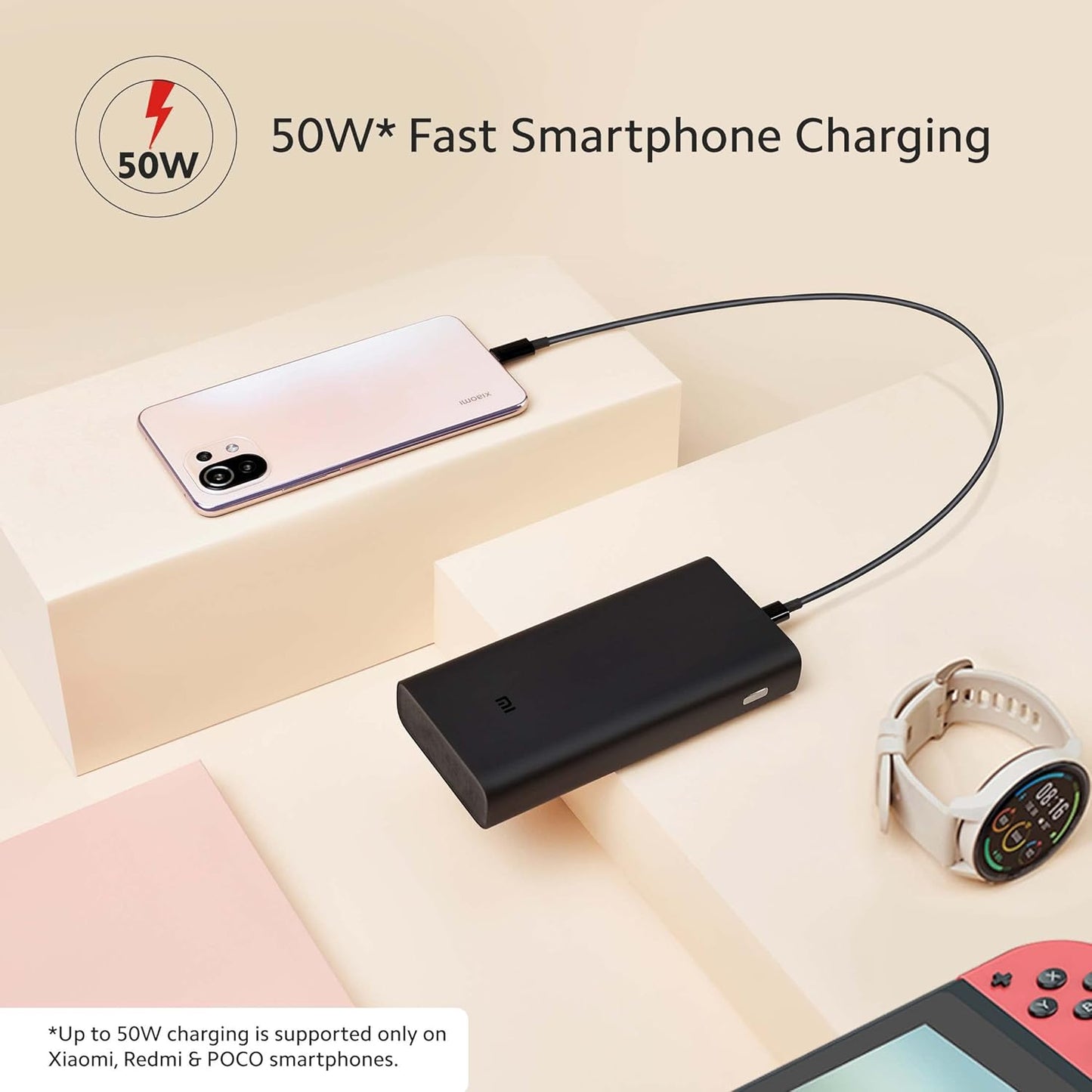 Xiaomi Power Bank Hypersonic 20000mAh 50W Lithium Polymer Supports Laptop Charging 50W Mobile Charging | Power Delivery 3.0 Fast Charging | Triple Output Port (Black)