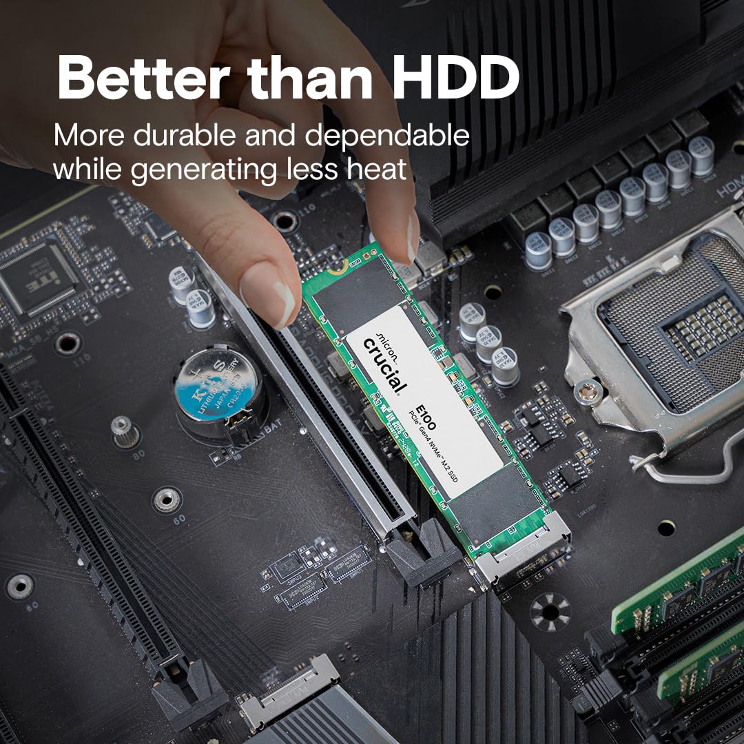 Crucial E100 1TB M.2 NVMe PCIe Gen4 Internal SSD, Up to 5,000MB/s, Laptop & Desktop Compatible - CT1000E100SSD8