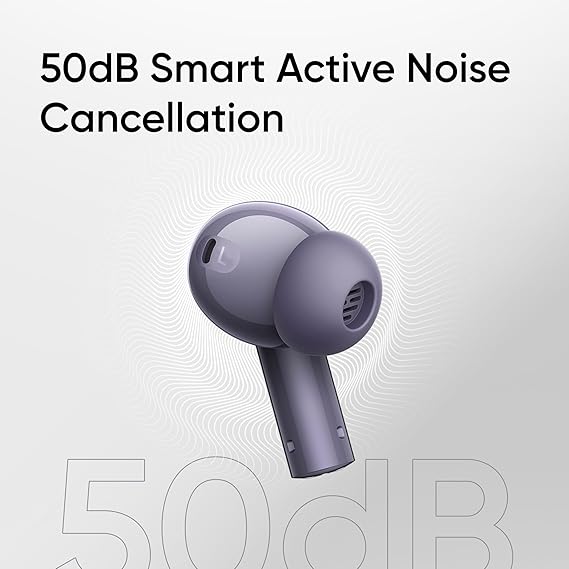 realme Buds Air 6 TWS in Ear Earbuds with 12.4 mm Deep Bass Driver, 40 Hours Play time, Fast Charge,50 dB ANC,LHDC 5.0, 55 ms Low Latency, IP55 Dust & Water Resistant, Bluetooth v5.3