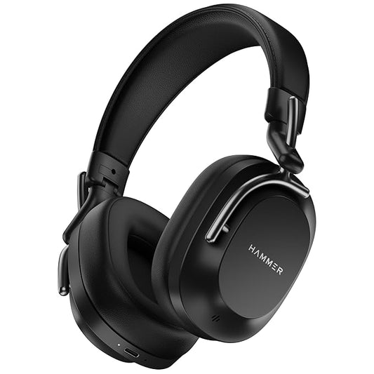 HAMMER Bash Pro 33 dB Hybrid ANC Over Ear Wireless Headphones, 4 Mics for Clear Calling, Charge 10mins = 300mins playtime, 40mm Driver, Transparency Mode, 37Hrs Playtime, Super soft Cushion, 5.3