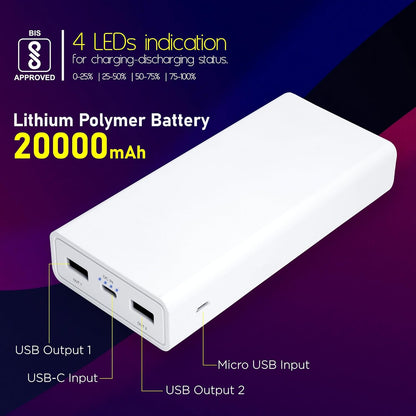 ERD PB-20KE 20000 mAh Li-Polymer Power Bank | Fast Charging Portable Charger to Charges 2 Devices Simultaneously for iPhones, Android Phones, Smart Watches & More