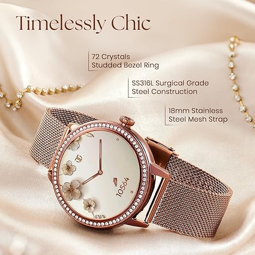 Titan Valerie 1.19" AMOLED Studded Stainless Steel Smart Watch for Women Latest, Next-Gen Chipset, Functional Crown, SOS & BT Calling, Women Wellness Suite, BP & Skin Temp Monitor,