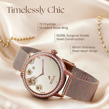 Titan Valerie 1.19" AMOLED Studded Stainless Steel Smart Watch for Women Latest, Next-Gen Chipset, Functional Crown, SOS & BT Calling, Women Wellness Suite, BP & Skin Temp Monitor,