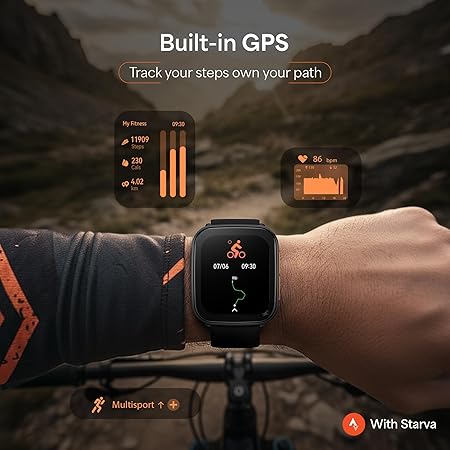 Fastrack Navstar 1.85" AMOLED Square Display Smart Watch with GPS, Offline Voice Command, AI Enabled, 100+ Sports Mode, BT Calling, IP68 Water Resistant Upto 5 Days Battery Life -Midnigt