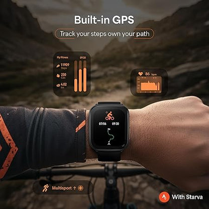 Fastrack Navstar 1.85" AMOLED Square Display Smart Watch with GPS, Offline Voice Command, AI Enabled, 100+ Sports Mode, BT Calling, IP68 Water Resistant Upto 5 Days Battery Life -Midnigt