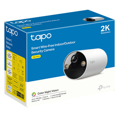 Tapo C410 Smart Security Wireless Battery Camera, 2K 3MP HD, Color Night Vision, Indoor/Outdoor, Rechargeable Battery Up to 180 Days No-Power Plugged, 2 Way Audio, IP65 Weatherproof, 100% Wire-Free