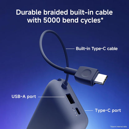 Xiaomi Pocket Power Bank 10000mAh 22.5W with Built-in Cable | Super Fast Charging PD |Smart 12 Layer Protection|Triple Output Ports|Supports Android,Apple, Tablets, Earbuds,Watch(MI Powerbank),