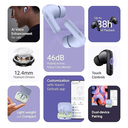 Redmi Buds 5 Bluetooth TWS Earbuds, Up to 46dB Hybrid Noise Cancellation, Quad Mic with AI Call Enhancement, 10mins Charge for 4Hours Life, Up to 38Hrs Playback