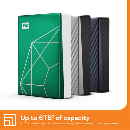 WD My Passport WDBJXT0020BGN-WESN 2TB 20th Anniversary Emerald Drive Portable Hard Drive USB-C with Backup Software and Password Protection