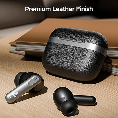 boAt Airdopes 111v2, Leather Finish, 4Mics ENx, 50H Battery, 13mm Drivers, Dual Pair,Stream Ad Free Music via App Support, Bluetooth TWS in Ear Earbuds Wireless Earphones with mic