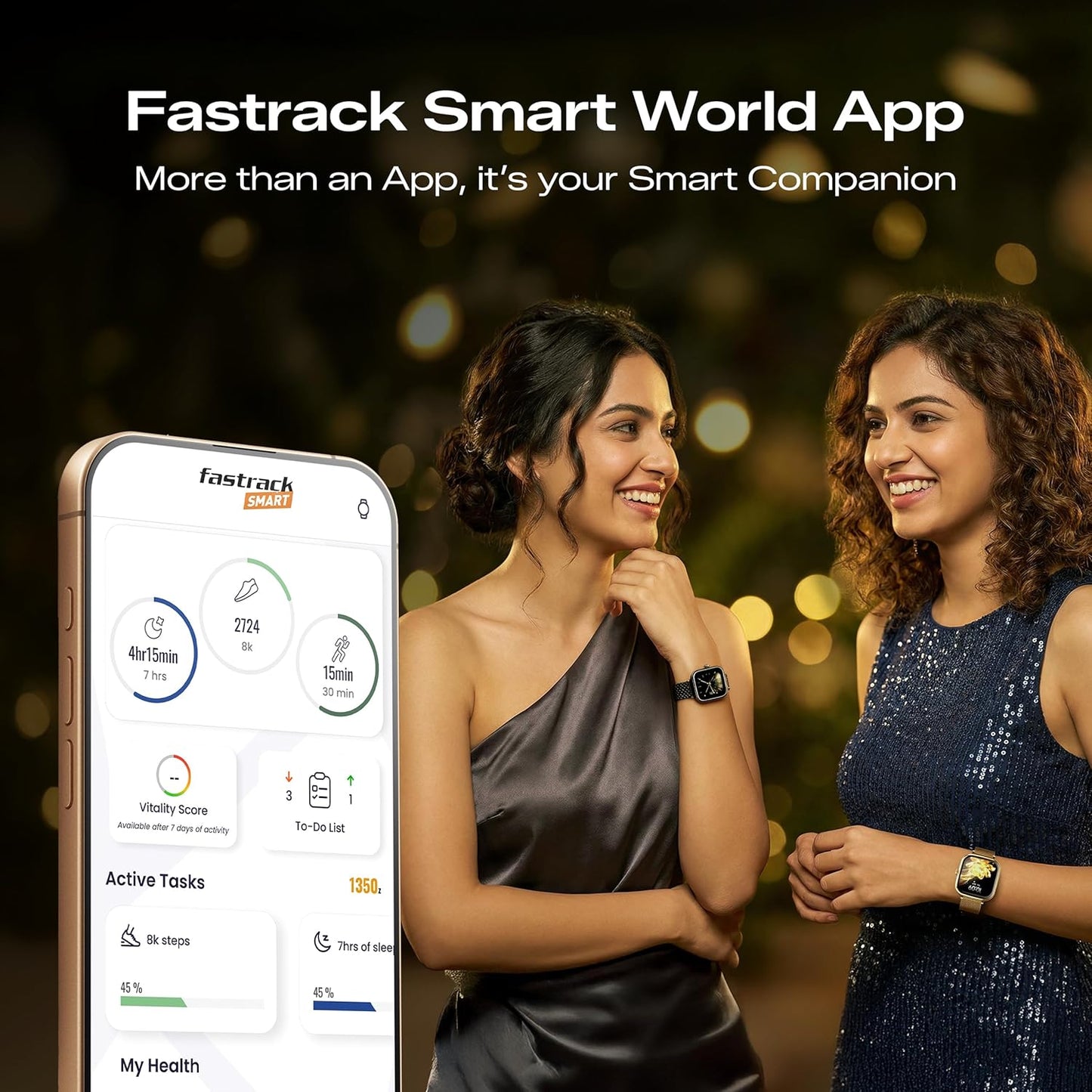 Fastrack Noir Rizz Women Smartwatch with 1.72" inch Ultra HD Display,Womens Health,AI Watchface & AI Chat,Functional Crown,24/7 Health Suite,BT Calling,IP68,Additional Silicone Strap,Games