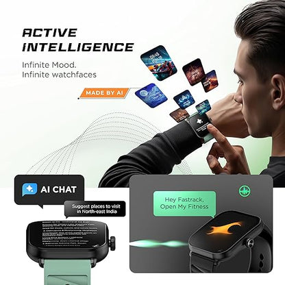 Fastrack MYND 1.93‚Äù AMOLED Display Smartwatch for Men & Women with AI Watch Faces,AI Chat,Offline Voice Commands,Curved Metallic Design,Functional Crown,BT Calling, Health Suite,100+ Multisport Modes