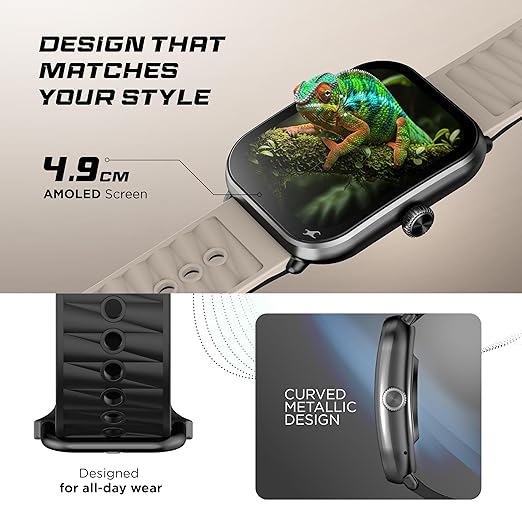 Fastrack MYND 1.93‚Äù AMOLED Display Smartwatch for Men & Women with AI Watch Faces,AI Chat,Offline Voice Commands,Curved Metallic Design,Functional Crown,BT Calling, Health Suite,100+ Multisport Modes