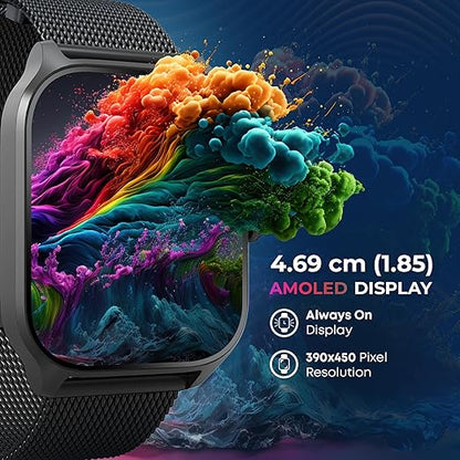Titan Zeal 1.85" AMOLED Metal Case Smart Watch with BT Calling, SpO2, 100+ Sports Modes, Auto Sports Recognition, Fast Charging Smartwatch for Men & Women with