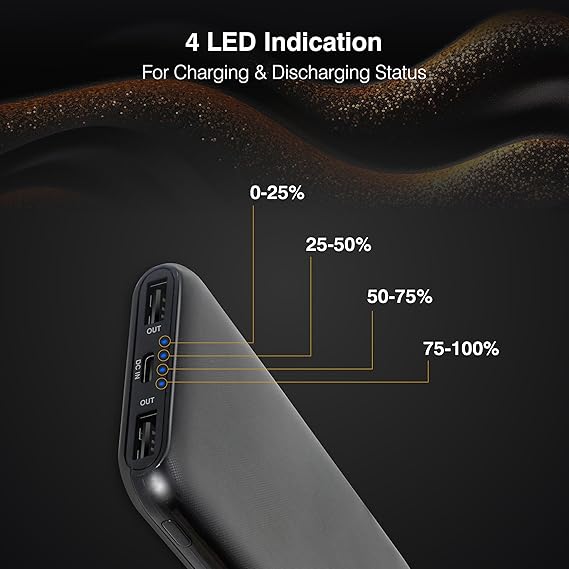 ERD PB-10KE Lithium-Polymer, 2 USB Output, 12W Power Bank, 10000mAh Type-C and Micro USB Input Ports, Compatible with Smartphones, Smart Watches, Neckbands & Other Devices,