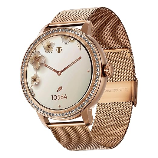 Titan Valerie 1.19" AMOLED Studded Stainless Steel Smart Watch for Women Latest, Next-Gen Chipset, Functional Crown, SOS & BT Calling, Women Wellness Suite, BP & Skin Temp Monitor,